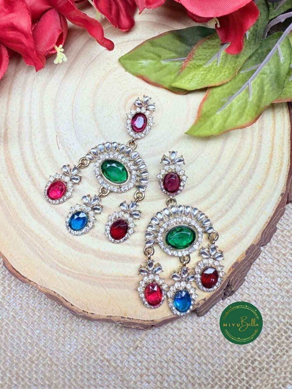 Saanchi – Antique Gold Kundan Multicolor Statement Earrings