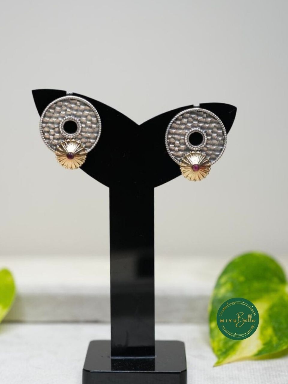 Garima - Dual Tone Antique Finish Brass Round Earrings