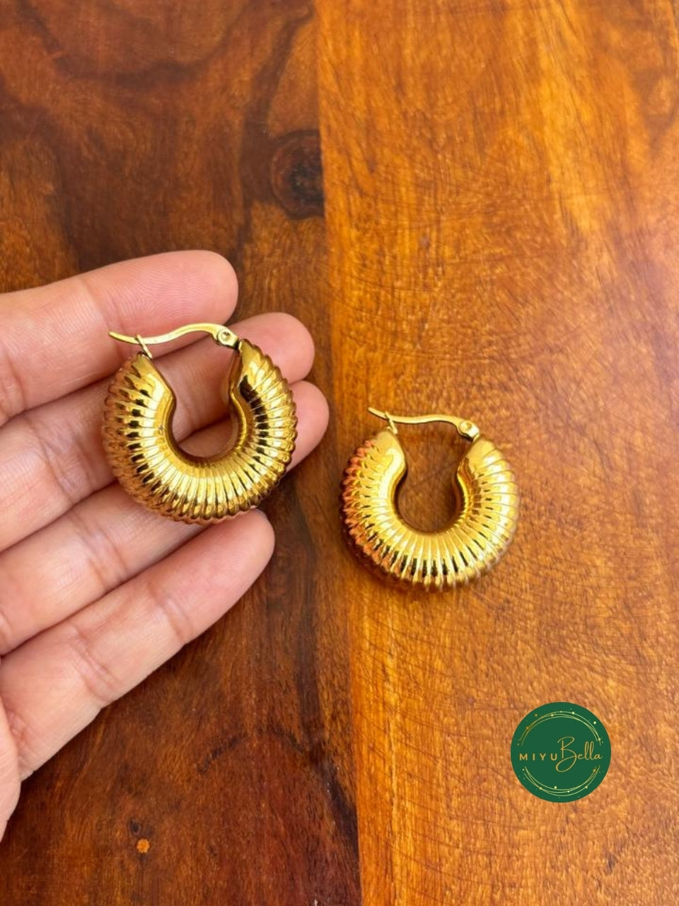 Aurelia - Ribbed Stainless Steel Hoop Earrings