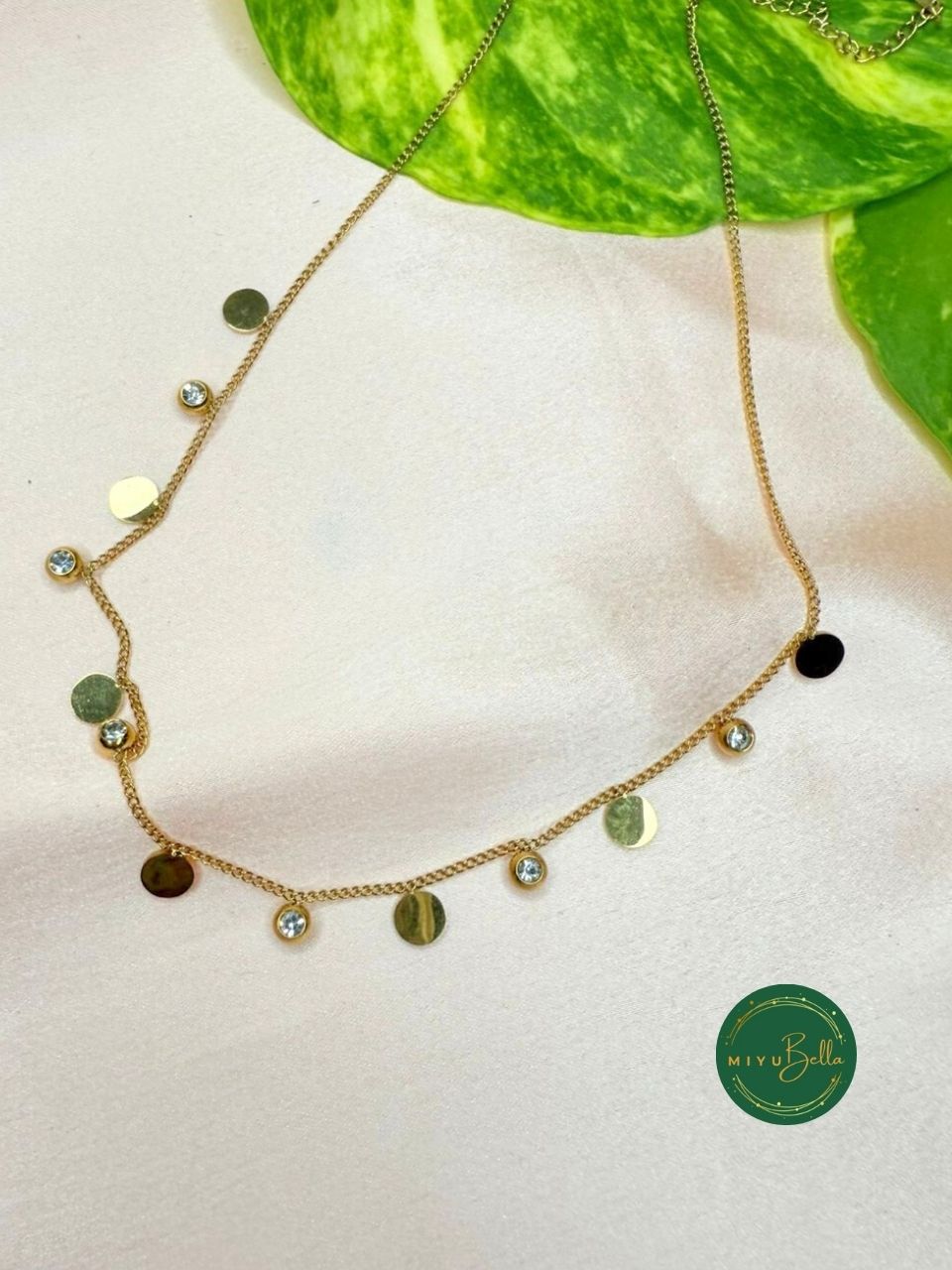 Kiara – Gold Disc & Crystal Drop Necklace