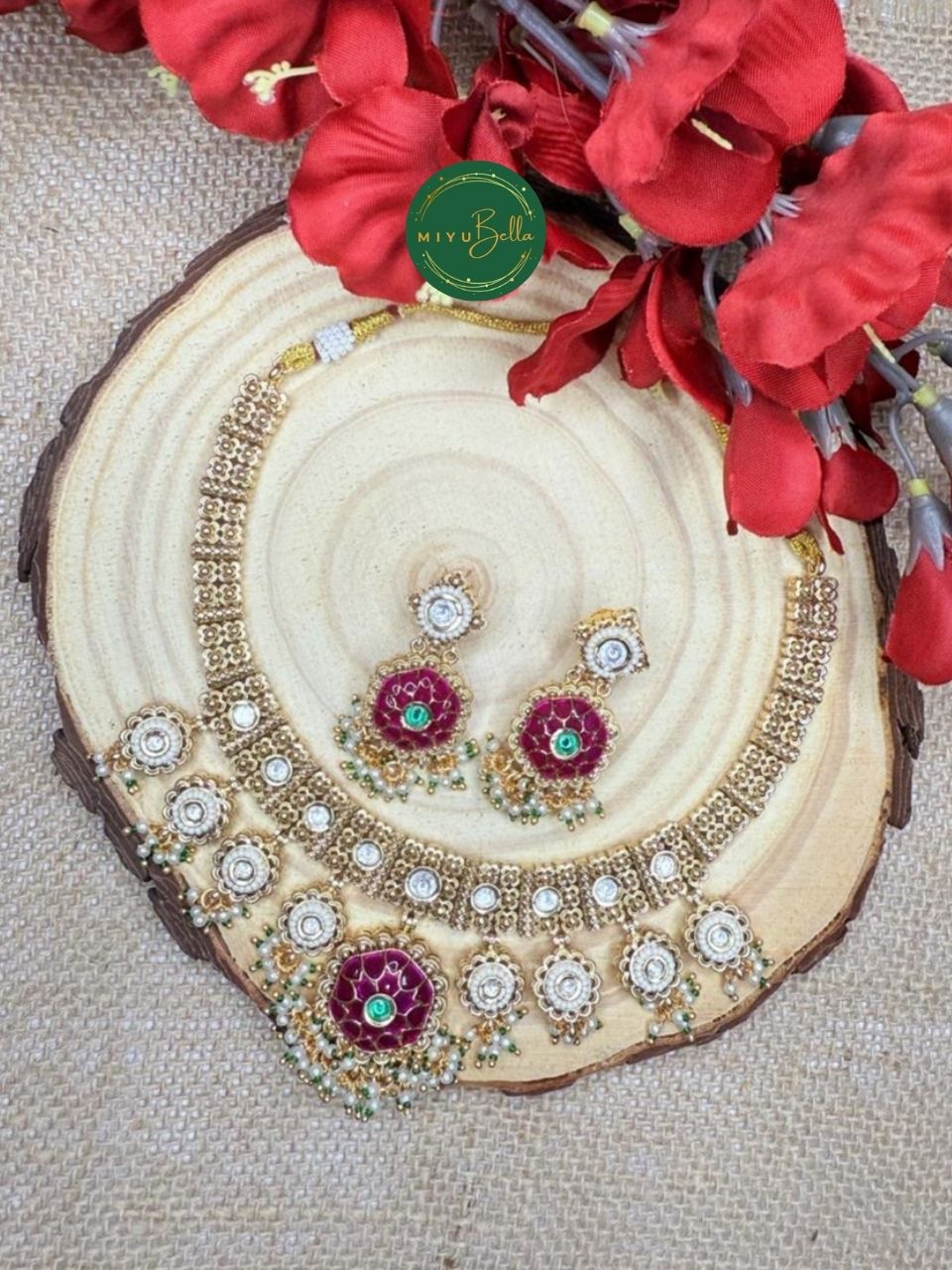 Meera - Pachi Kundan and Meenakari Choker Necklace Set