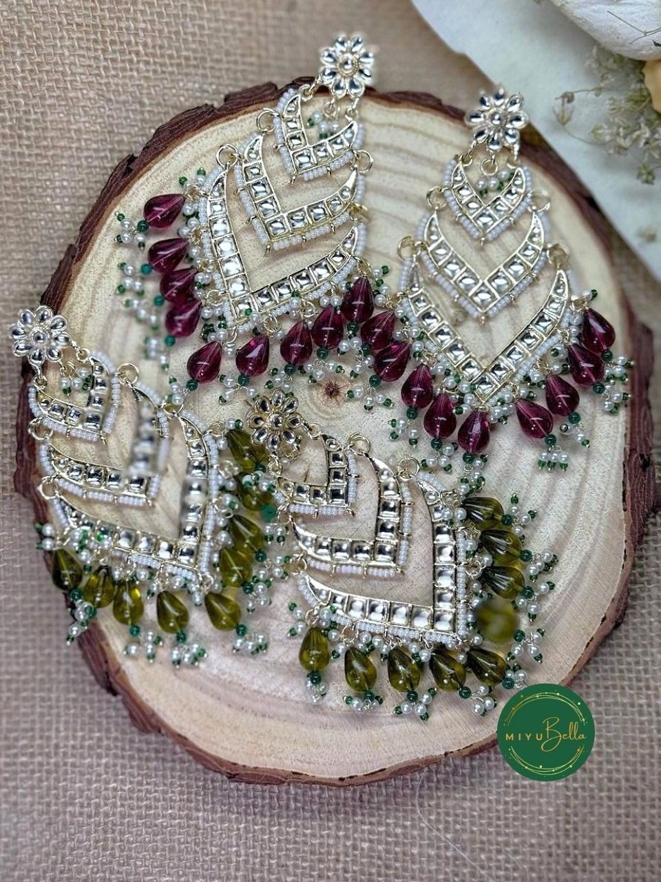 Mehar - Mehndi Green Kundan Chandbali Earrings