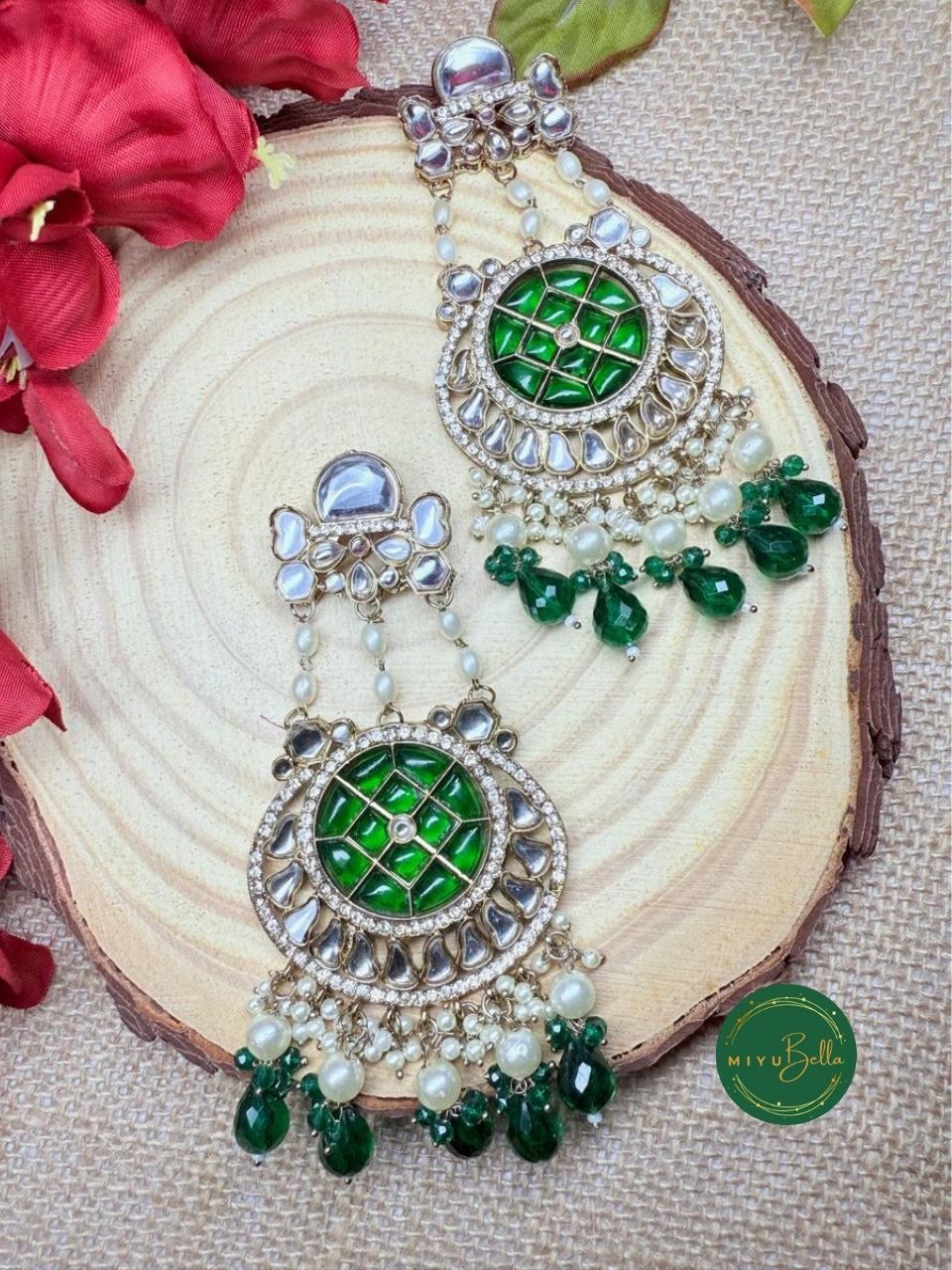 Nausheen – Regal Kundan Chandbalis with Emerald Hues