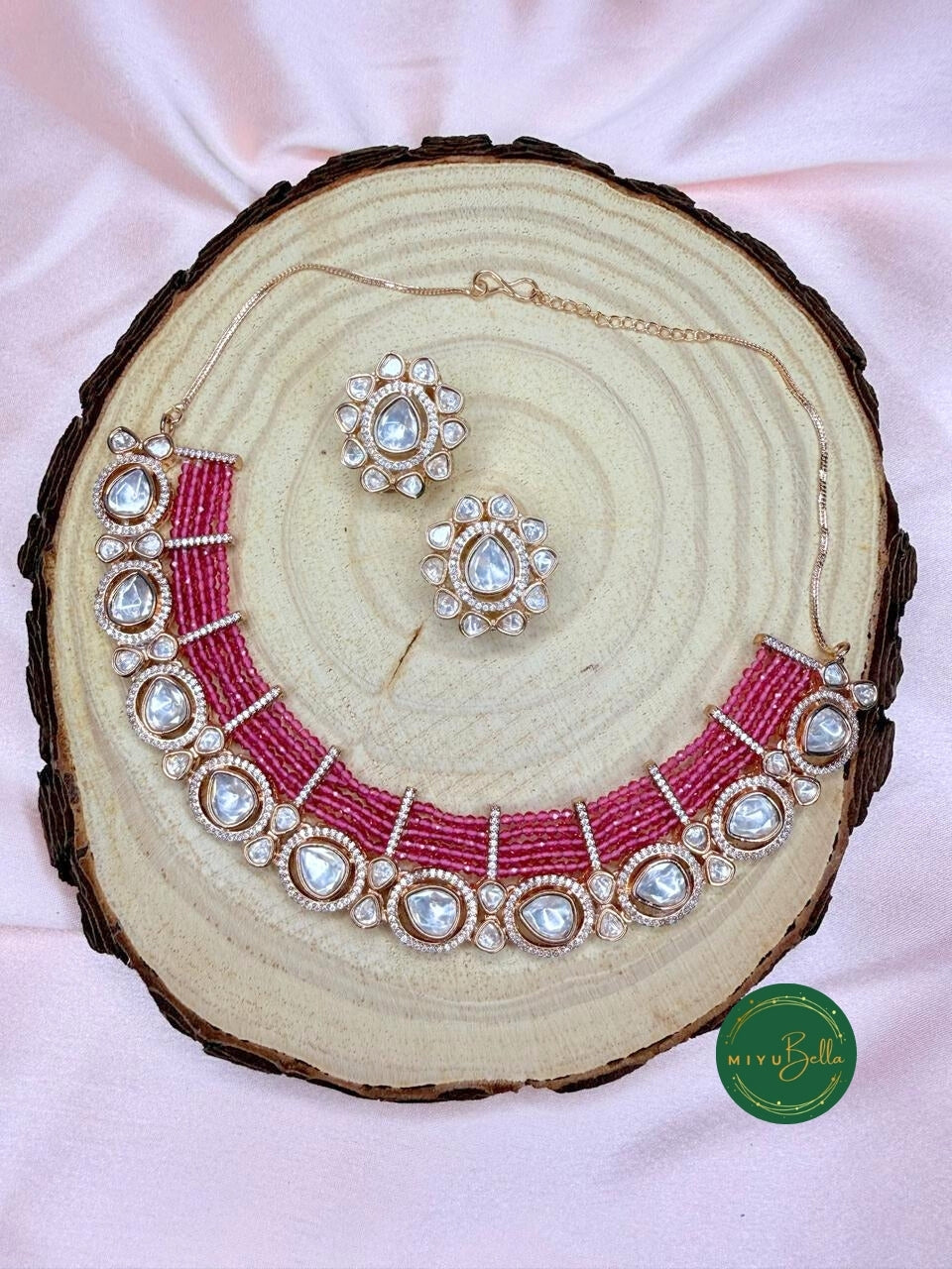 Priya - Moissanite and AD Rose Gold Ruby Short Set