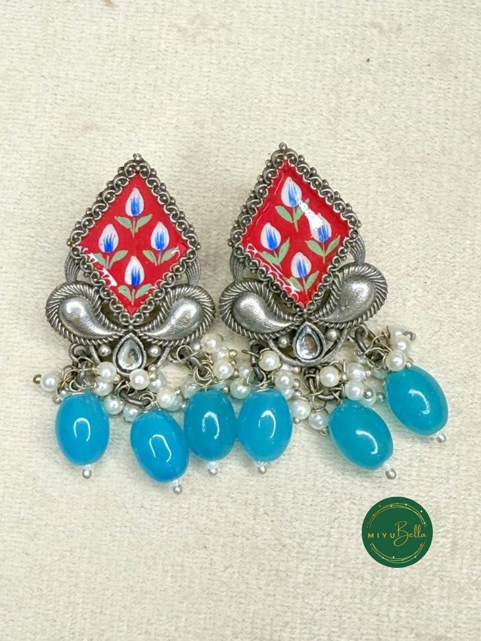 Rangrez - Floral Meenakari Earrings in Silver Finish