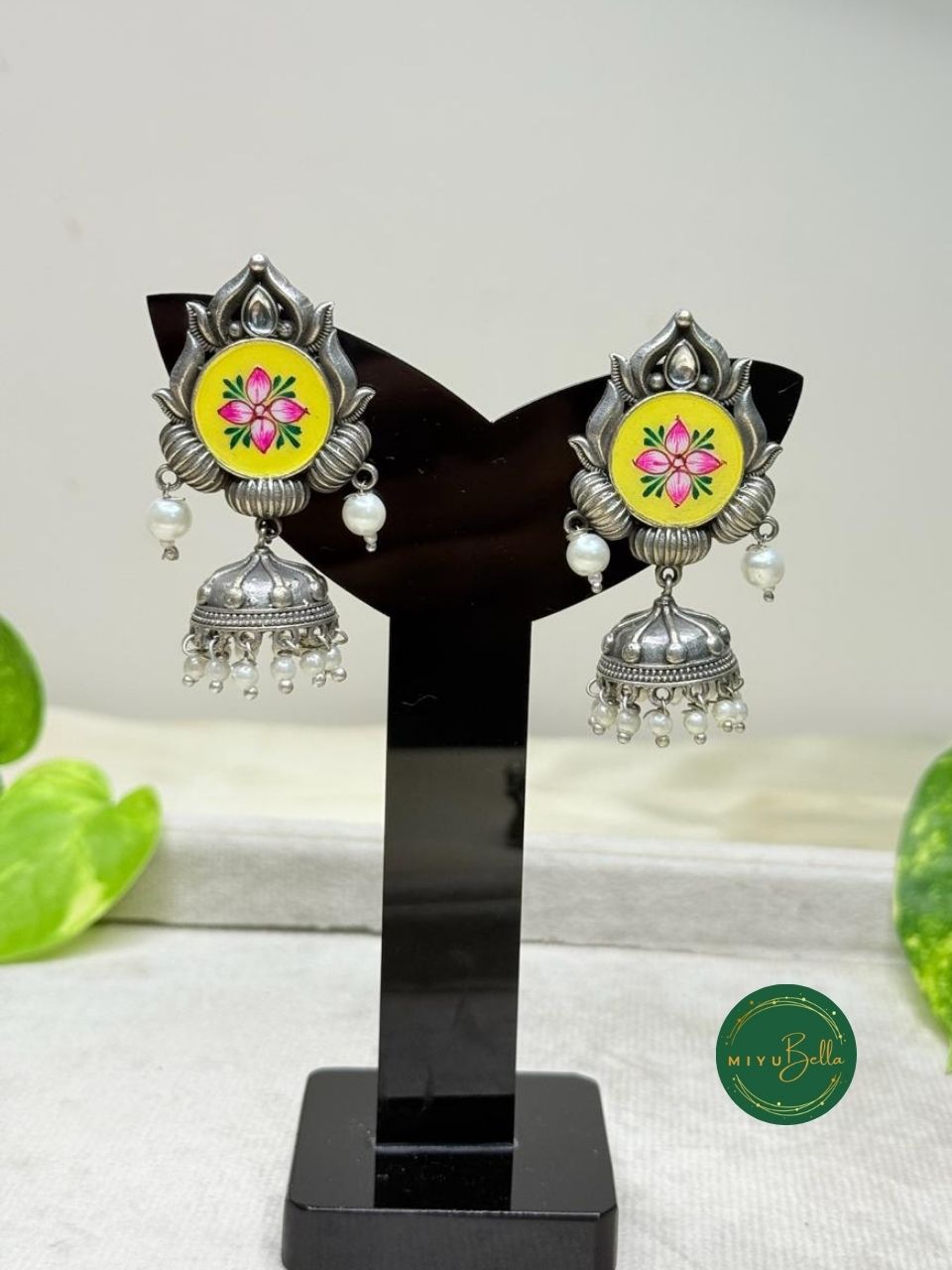 Rangrez - Hand-Painted Meenakari, Yellow and Pink Jhumkas