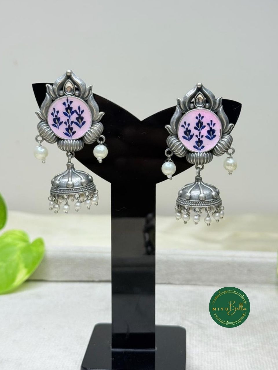 Rangrez - Hand-Painted Meenakari, Pink and Blue Jhumkas