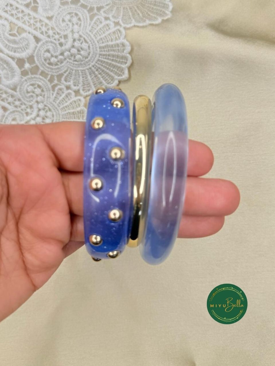 Embellished Resin Alloy Blue Stack Bangles