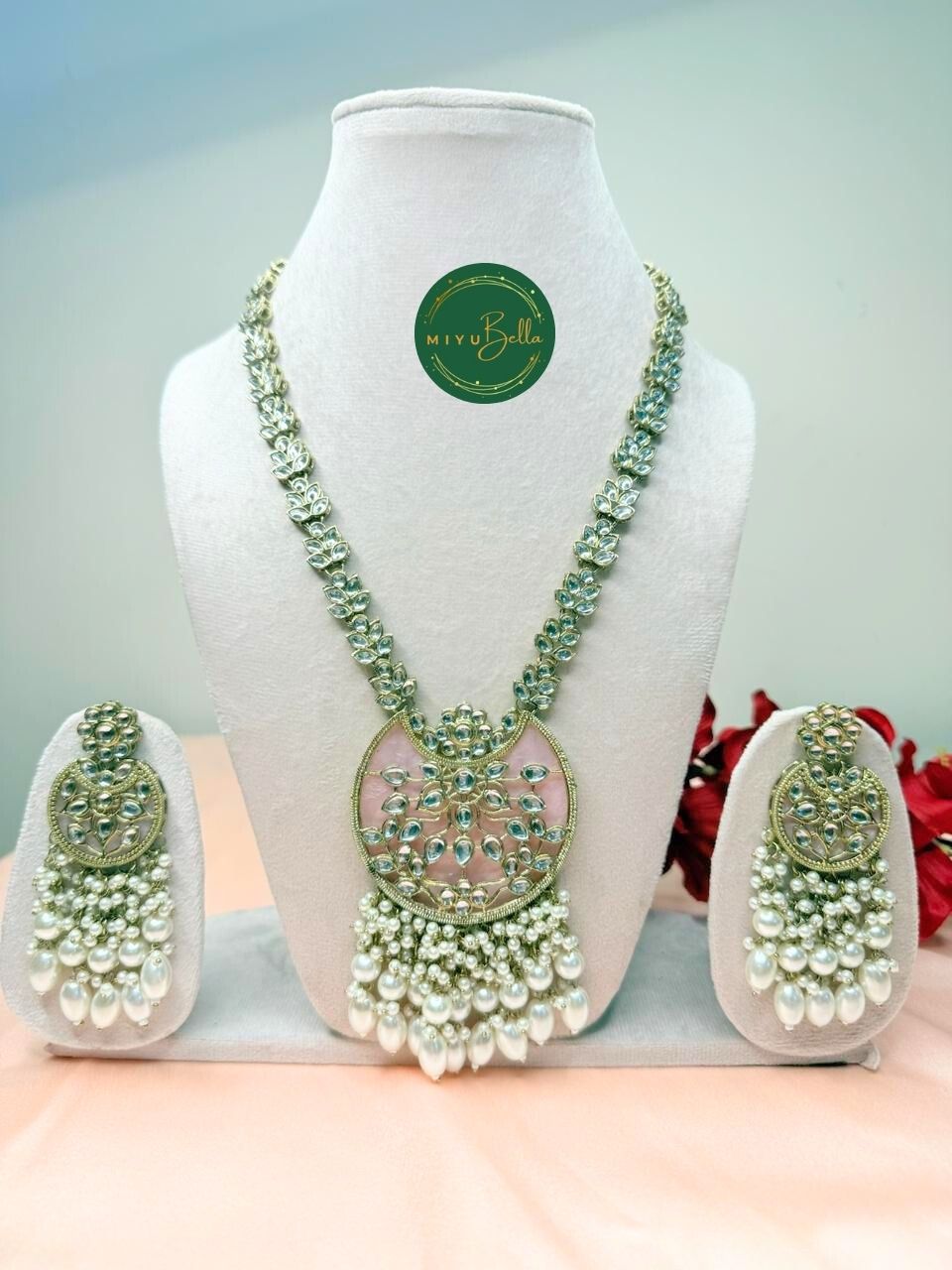 Rukmini – Kundan & Pearl Baby Pink Statement Necklace Set