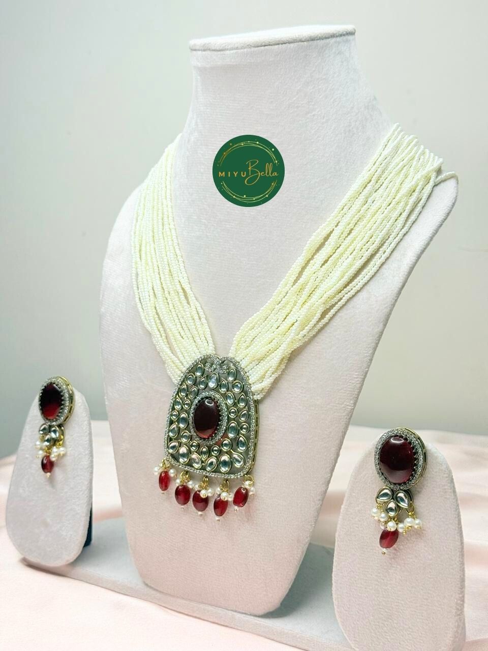 Rukmini – Pearl & Kundan Multi-Strand Heritage Red Necklace Set