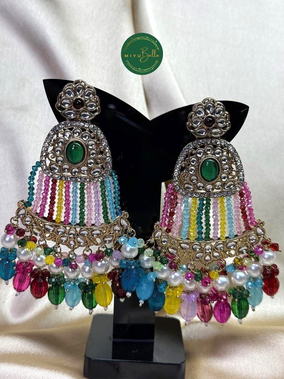 Sania Collection - Multicolor Kundan Dangler Earrings