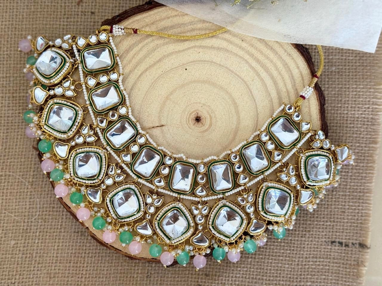 Gayatri – Kundan and Meenakari Necklace Set in Oxidized Gold Polish