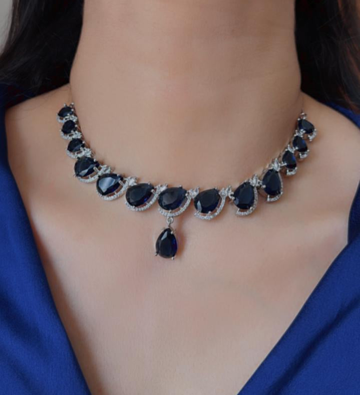 Mia – Royal Blue Stones and American Diamonds Necklace Set