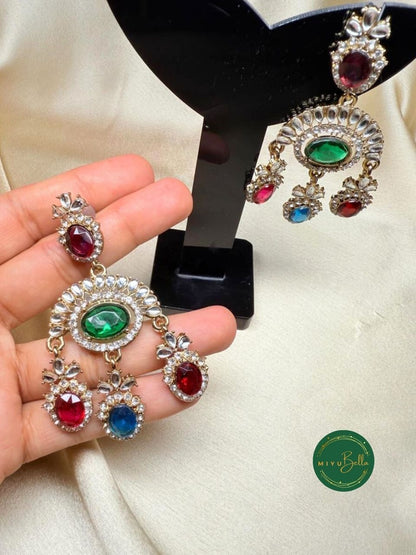 Saanchi – Antique Gold Kundan Multicolor Statement Earrings