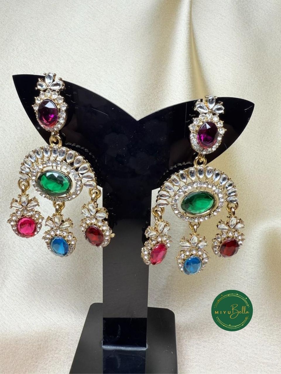 Saanchi – Antique Gold Kundan Multicolor Statement Earrings