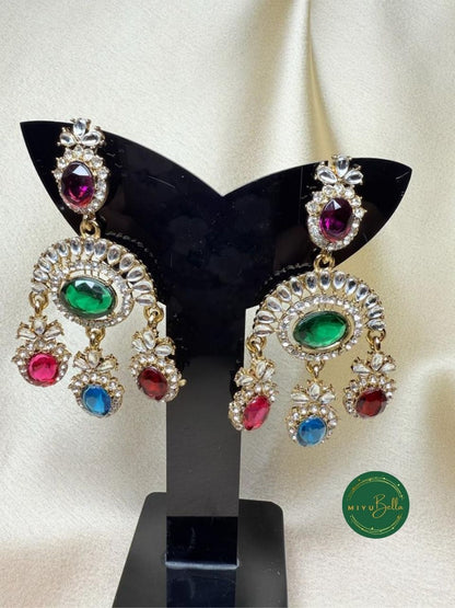 Saanchi – Antique Gold Kundan Multicolor Statement Earrings