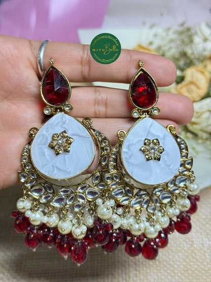 Noor Chandbali - Red Kundan Earrings