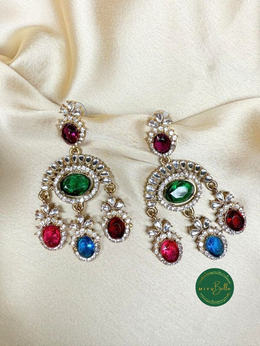 Saanchi – Antique Gold Kundan Multicolor Statement Earrings