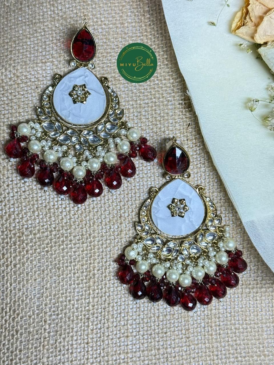 Noor Chandbali - Red Kundan Earrings