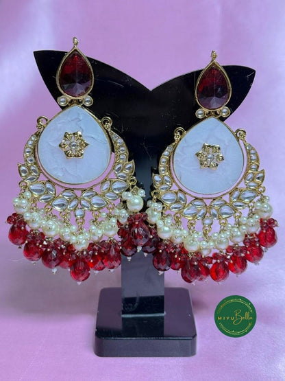 Noor Chandbali - Red Kundan Earrings