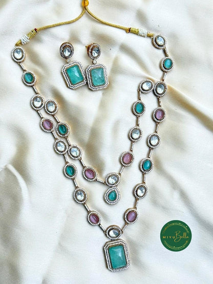 Aadhya - Cubic Zirconia and Moissanite Polki Long Necklace Set