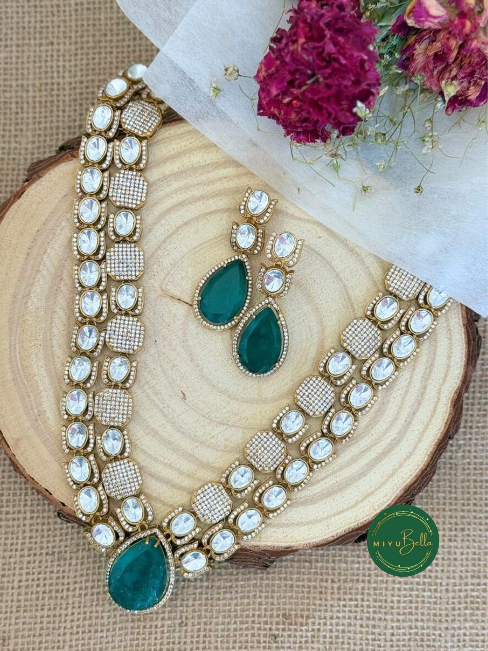 Aadhya: Moissanite Polki, Doublet Stones and CZ Diamonds Jewellery Set