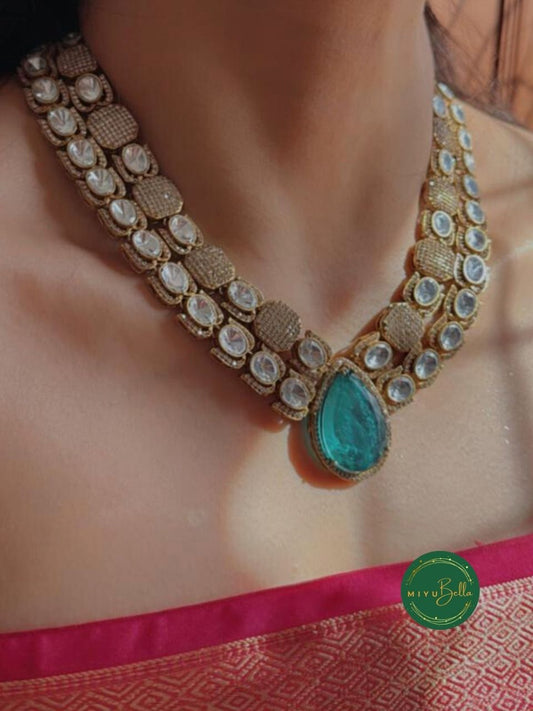 Aadhya: Moissanite Polki, Doublet Stones and CZ Diamonds Jewellery Set