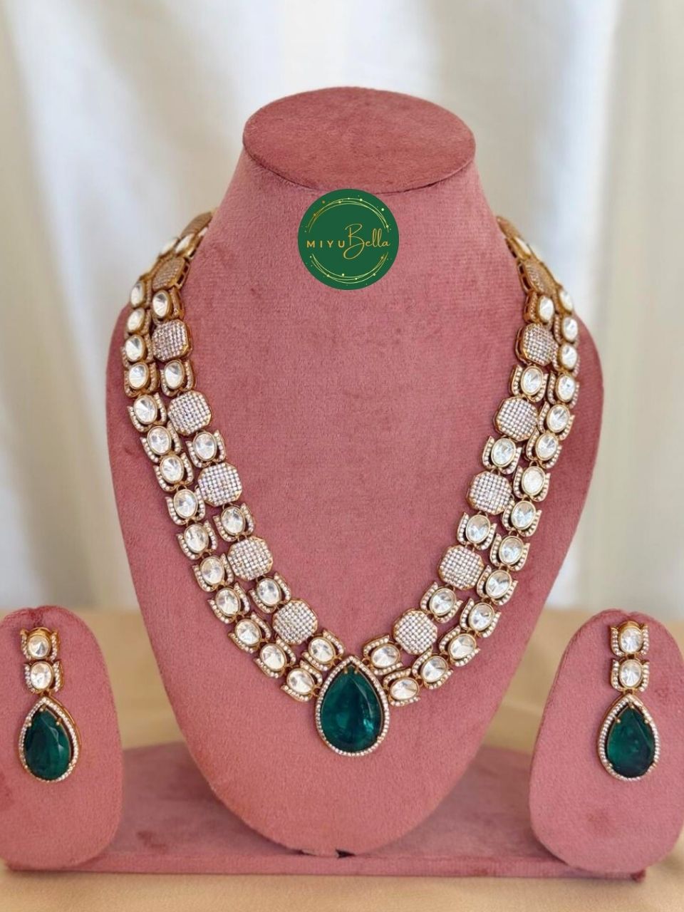 Aadhya: Moissanite Polki, Doublet Stones and CZ Diamonds Jewellery Set