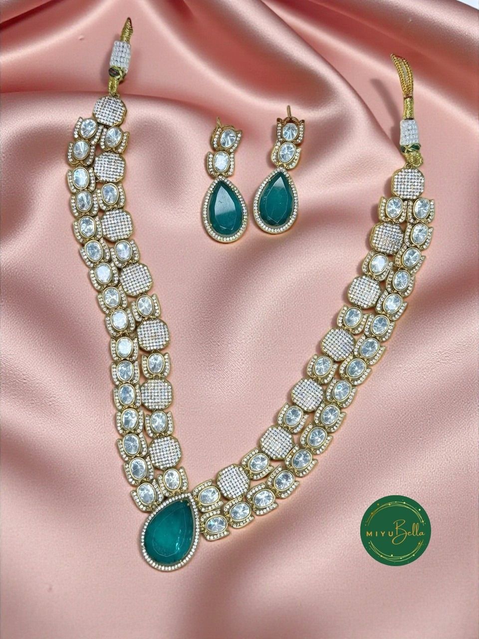 Aadhya: Moissanite Polki, Doublet Stones and CZ Diamonds Jewellery Set