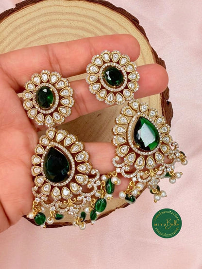 Aadhya Moissanite Polki Emerald Layered Necklace Set