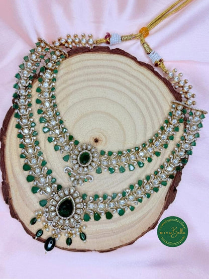 Aadhya Moissanite Polki Emerald Layered Necklace Set
