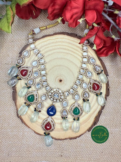 Aadhya: Dazzling Moissanite Polki and CZ Diamonds Jewellery Set