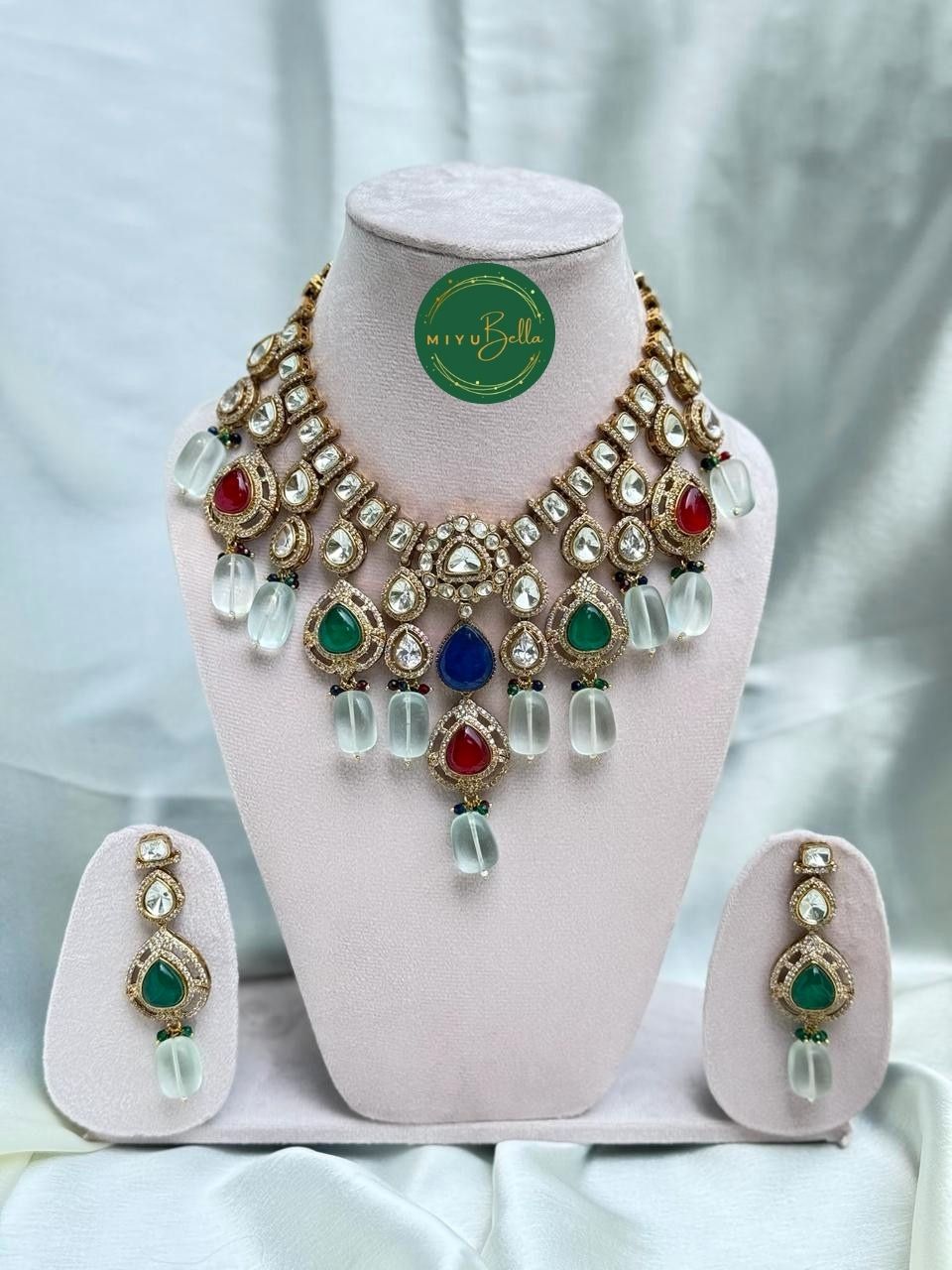 Aadhya: Dazzling Moissanite Polki and CZ Diamonds Jewellery Set