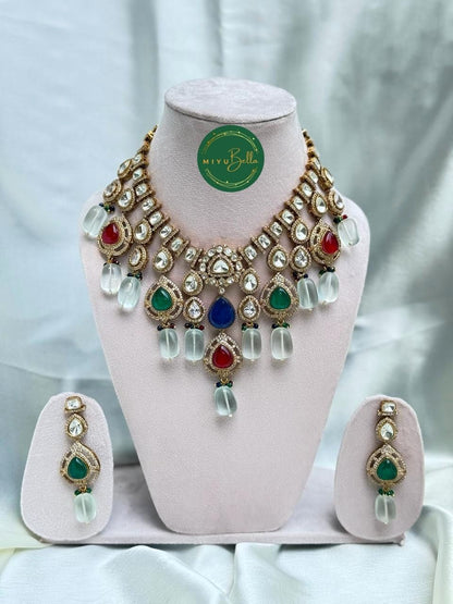 Aadhya: Dazzling Moissanite Polki and CZ Diamonds Jewellery Set