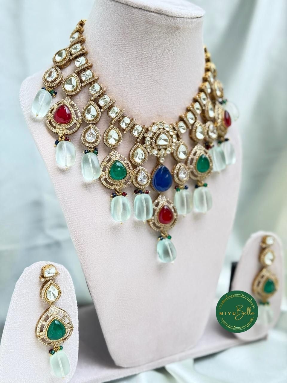 Aadhya: Dazzling Moissanite Polki and CZ Diamonds Jewellery Set