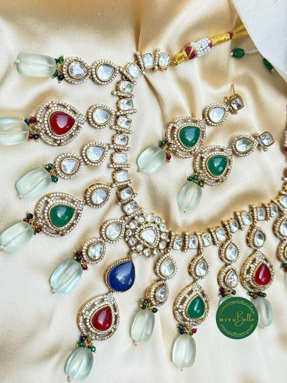 Aadhya: Dazzling Moissanite Polki and CZ Diamonds Jewellery Set