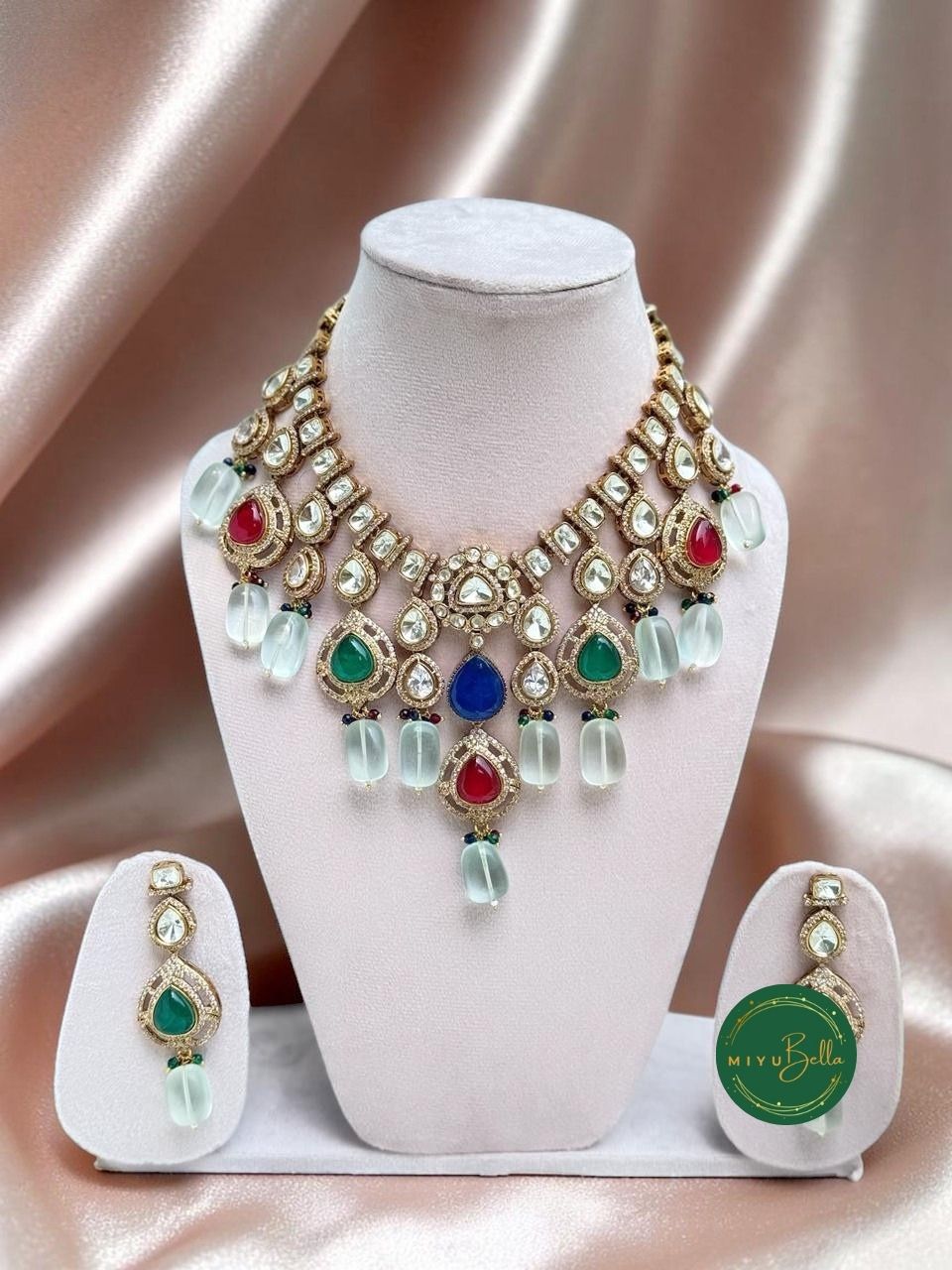 Aadhya: Dazzling Moissanite Polki and CZ Diamonds Jewellery Set