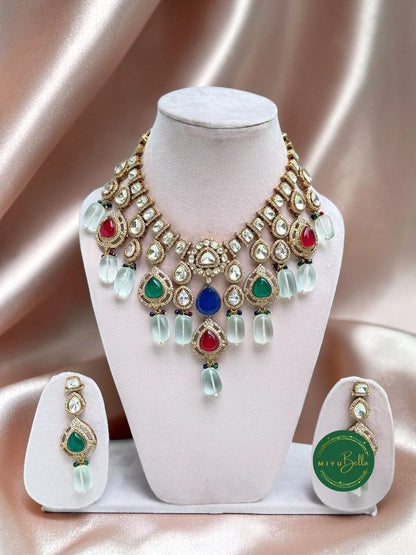Aadhya: Dazzling Moissanite Polki and CZ Diamonds Jewellery Set