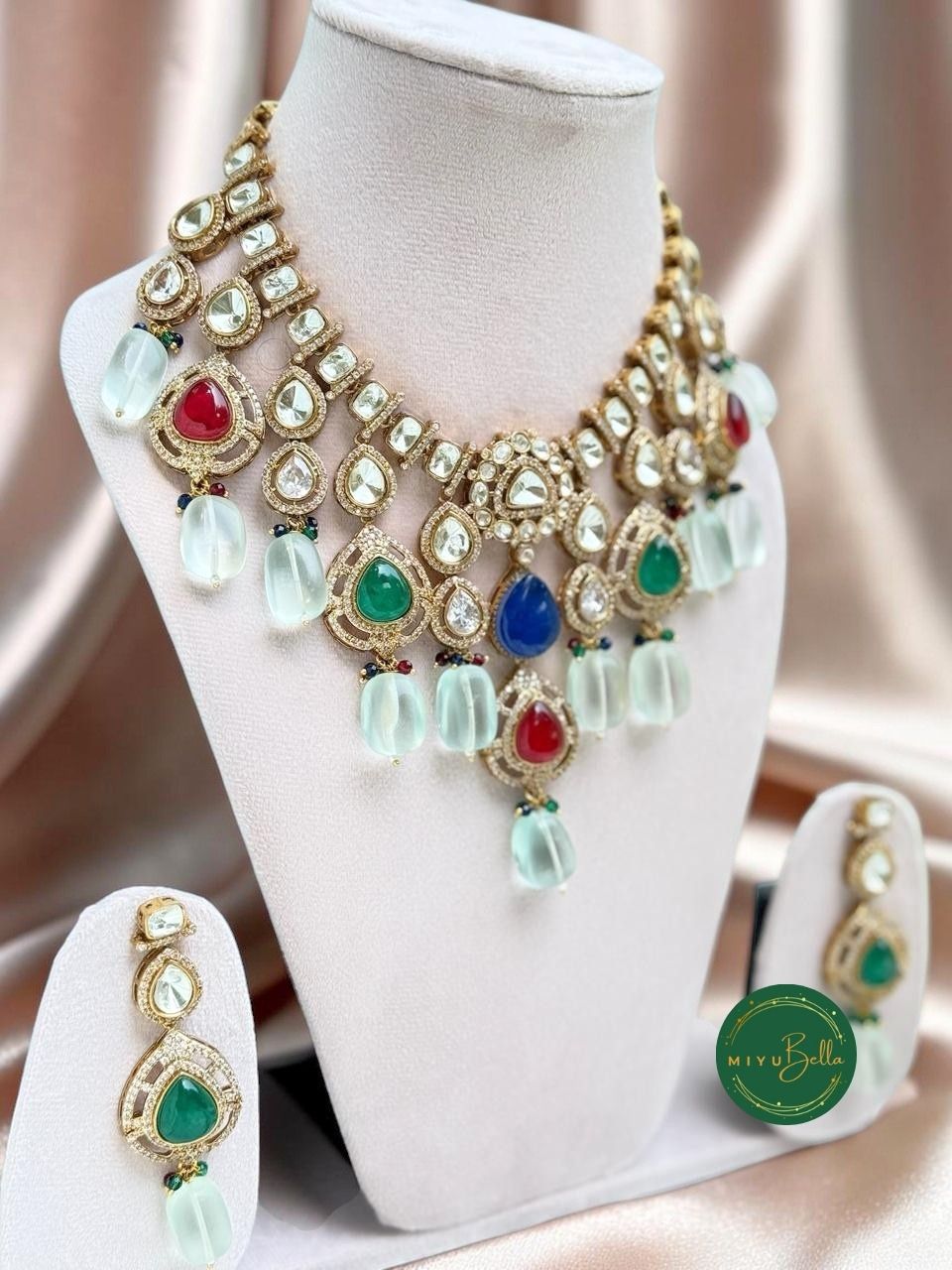 Aadhya: Dazzling Moissanite Polki and CZ Diamonds Jewellery Set