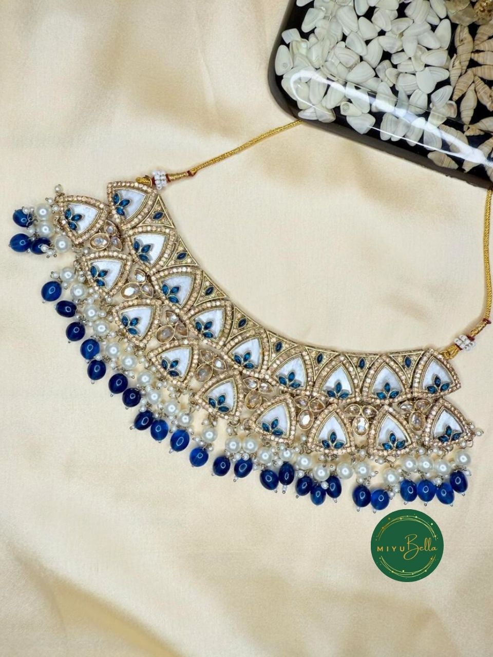 Aditi - Royal Blue Mother of Pearl Choker Set