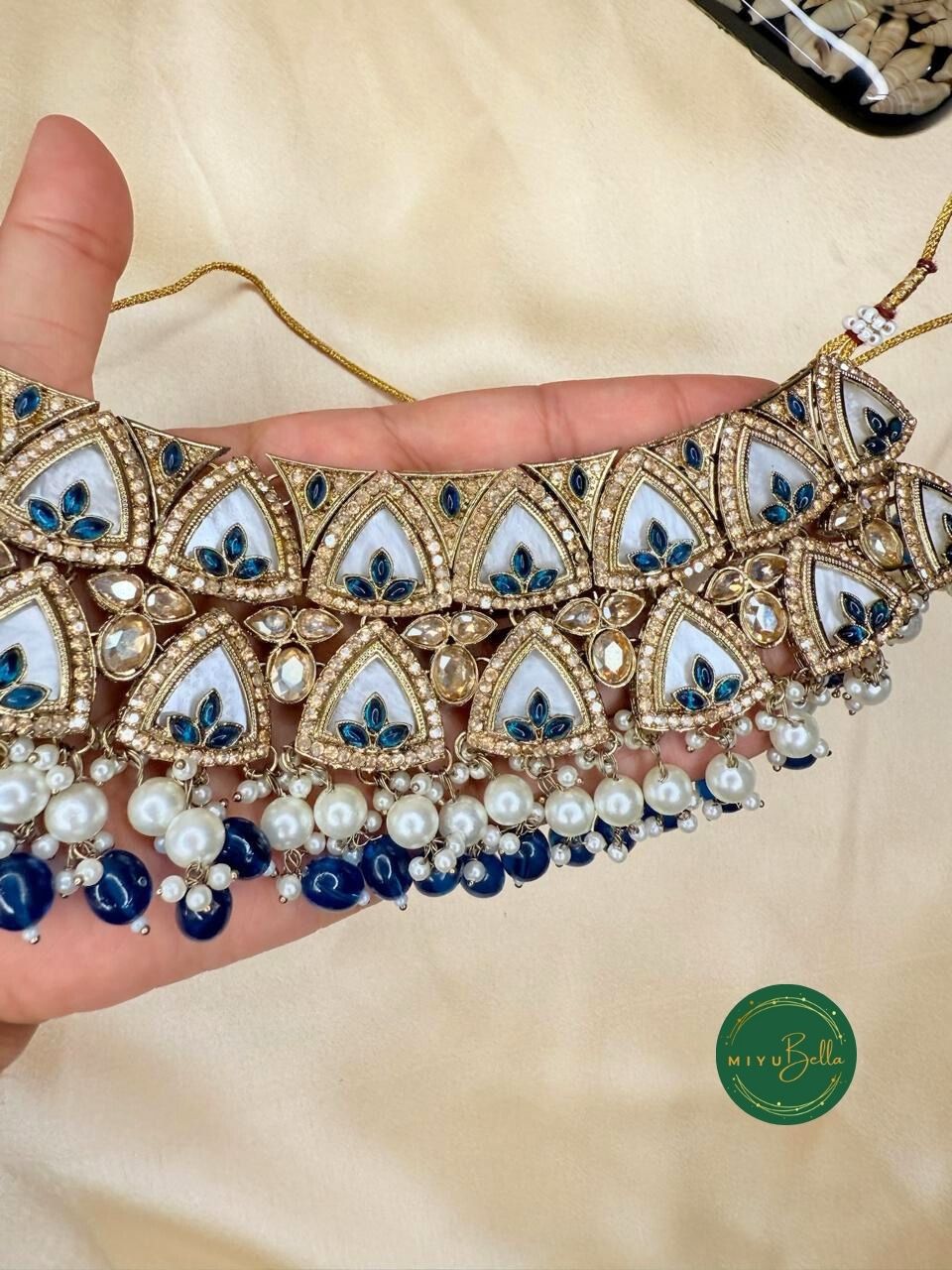 Aditi - Royal Blue Mother of Pearl Choker Set