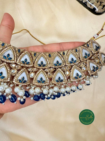 Aditi - Royal Blue Mother of Pearl Choker Set