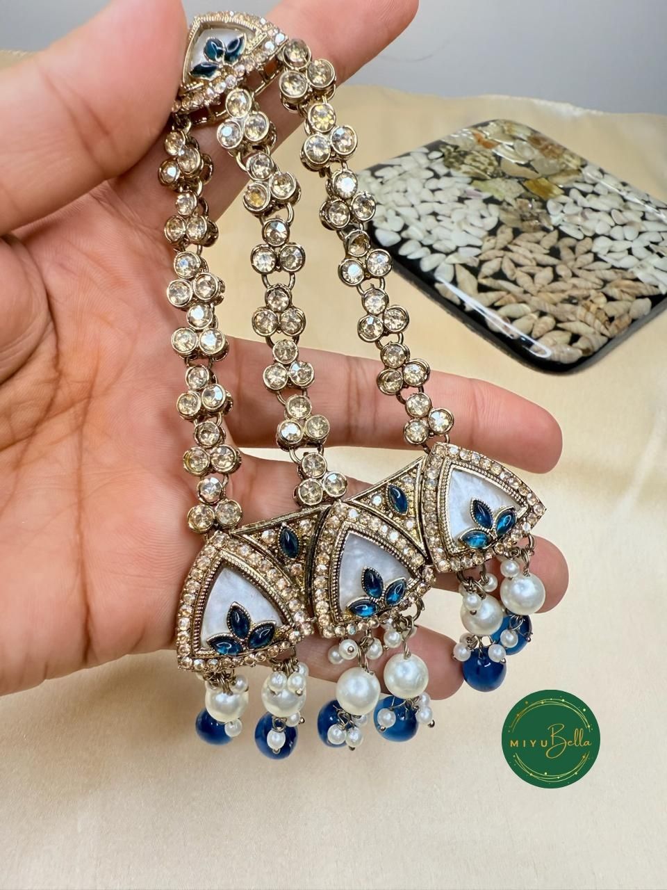 Aditi - Royal Blue Mother of Pearl Choker Set