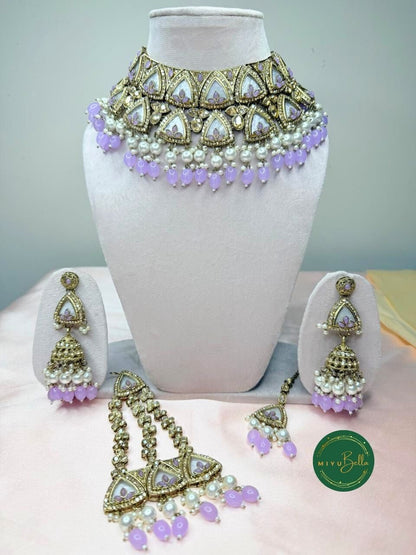 Aditi - Mauve & Lilac Mother of Pearl Choker Set