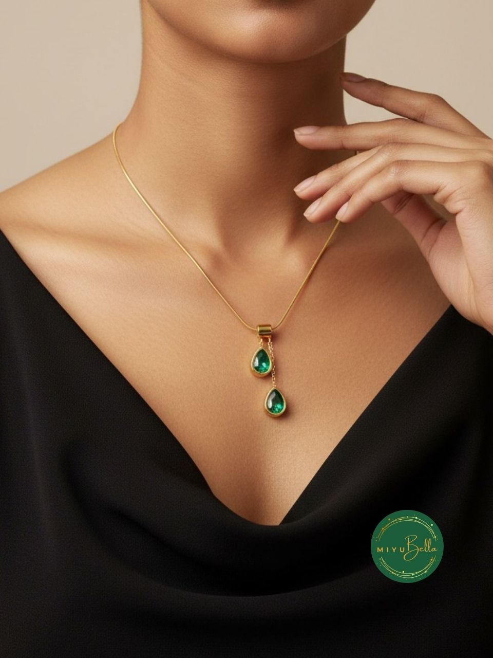 Aster - Emerald Drop Pendant Necklace