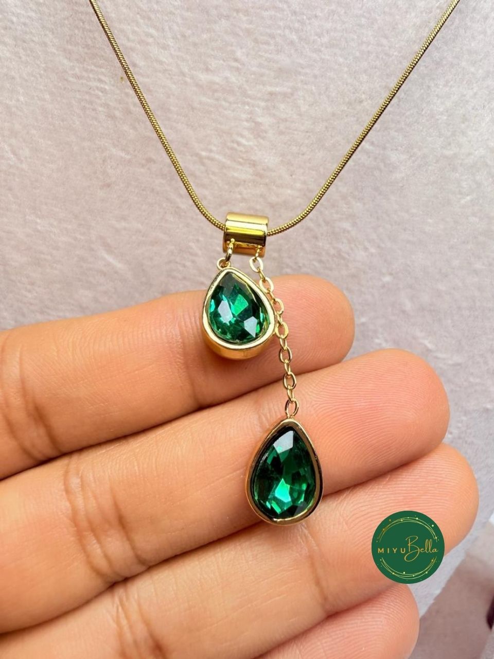 Aster - Emerald Drop Pendant Necklace