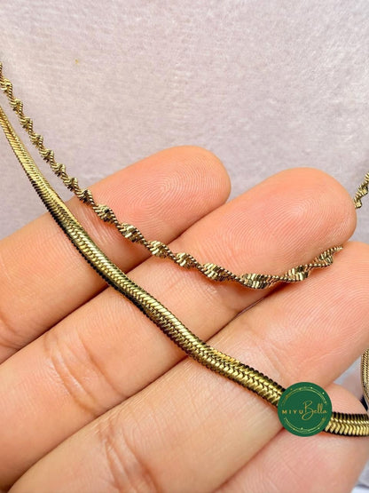 Aster - Layered Herringbone Chain Necklace