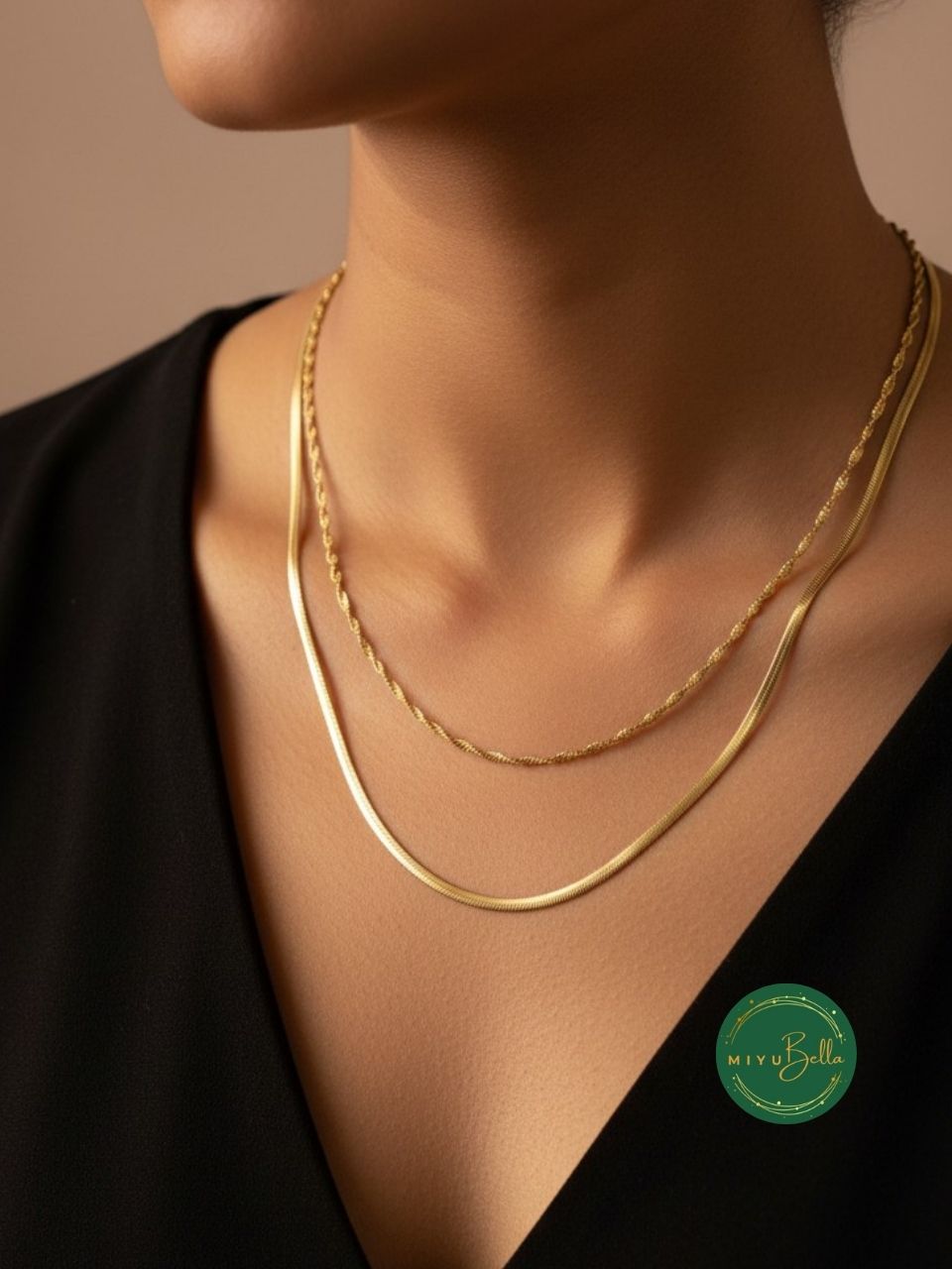 Aster - Layered Herringbone Chain Necklace
