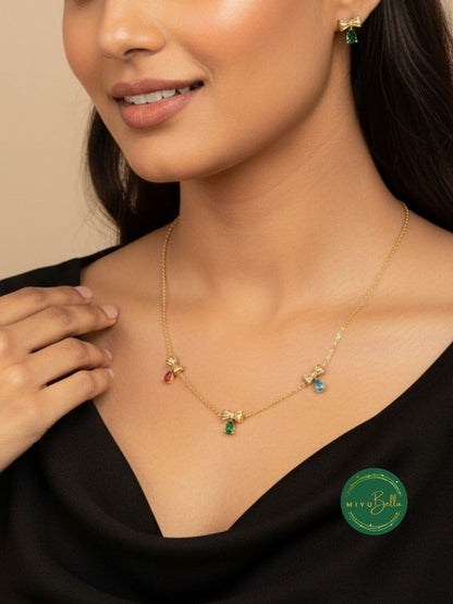 Serena - Bow Charm Necklace & Earrings Set