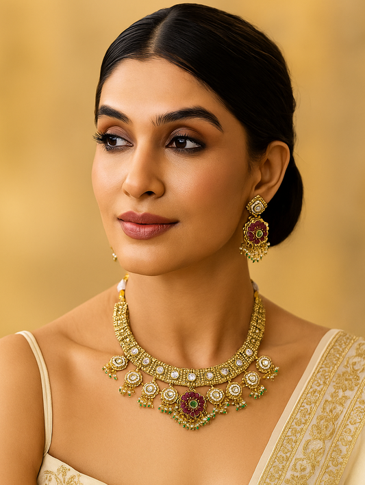 Meera - Pachi Kundan and Meenakari Necklace Set